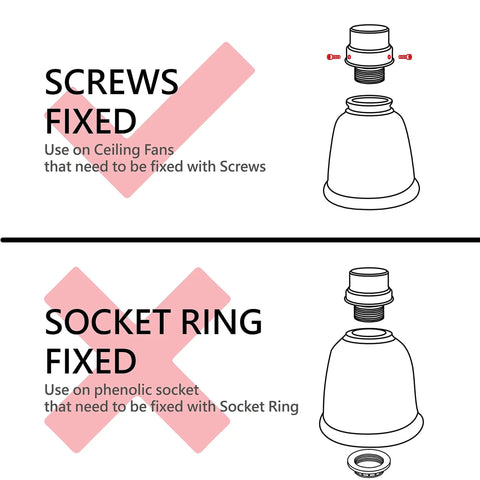 Illustration showing installation method for Pack Of Four Clear Seeded Bell Shaped Replacement Glass Shades For Ceiling Fans.