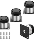 Top Shelf Adjustable Furniture Legs 4 Pack With Rock Solid Stainless Steel Build And Sweet 2 Inch Diameter Plus Easy Height Tweaks For Lifting Your Couch Sofa Or Bed Frame No Sweat Setup And Dead Serious Durability To Keep Your Room Fresh, showing four stainless steel units and mounting screws.