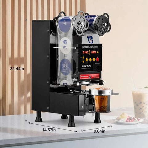 Full Auto Cup Sealing Machine With LCD Control Panel for 88 89 90 95mm Cups on table