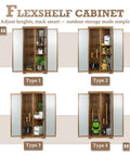 Weatherproof Outdoor Storage Cabinet With Adjustable Shelves, Tall Vertical Shed for patio tools, four configuration types shown