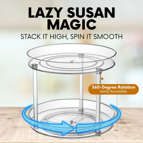 Two Tier Lazy Susan Turntable Organizer for Cabinets and Pantry Rotating Spice and Condiment Organizer with 360-degree rotation