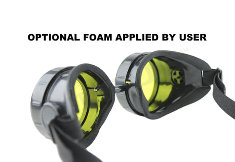 Close-up of Badass Cup Type C Frame Welding and Laser Enhancing Safety Goggles with UV IR Green Lenses and adjustable foam.
