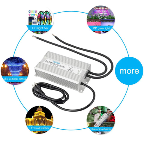 24V 800W IP67 Waterproof LED Driver Power Supply For Outdoor Lighting, 9.25 x 4.72 x 2.2 in, with cables and plug