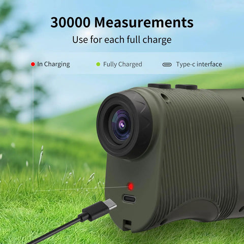 Top Notch Golf And Hunting Rangefinder Up To 1200 Yards With 7x Magnification Slope Switch For Tournament Legal Readings Magnetic Pole Mount Vibration Alerts IPX44 Waterproof Rechargeable Battery Green charging via Type-C cable