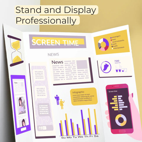 36 Inch By 48 Inch White Tri Fold Corrugated Presentation Board Case Of 24 For School Projects And Classroom Displays Ideal For Exhibits And Poster Displays showing screen time charts.