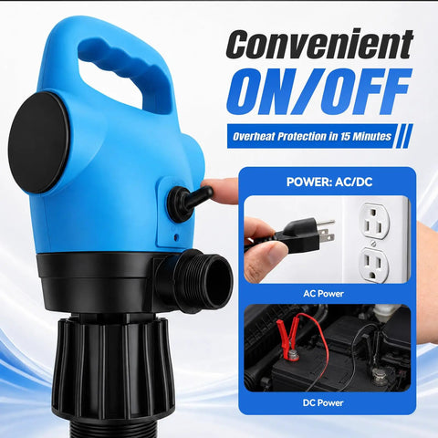 NimRay Dual Power Electric Drum Pump For 55 Gallon Containers. Versatile 120V AC Or 12V DC Operation. Includes Telescoping Tube And Bung Adapter. Ideal For Fast Fluid Transfer Of Diesel, Water, Def, Antifreeze. Reliable Performance In Garage Or Shop.