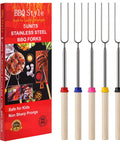 32 Inch Telescoping Marshmallow Roasting Sticks Set For Campfire Open Fire Pit S'mores Skewers Perfect For Roasting Marshmallows, Hot Dogs, And Sausages, 5 Pack With Bright Color Tips For Easy Grilling And Campout Vibes All Night