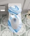 Top view of Elongated Resin Toilet Seat for Bathroom with blue marble design, fitting standard toilet size 14.5" x 18.5".