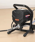 Heavy Duty Electric Airless Paint Sprayer With 650W Motor And 3000 Psi Pressure on a stand with hose attachment.
