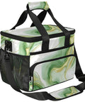 Insulated Picnic Backpack Lunch Box For Women And Men Portable Picnic Bag Tote with green design, side pocket and strap.