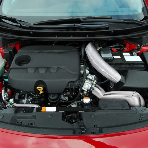 Car engine with Two Rolls Heavy Duty Aluminum Foil Tape Heat Shield Reflective Barrier for sealing and insulation visible on pipes.