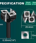 Specification of Beefy Spoilboard Surfacing Router Bit With One Quarter Inch Shank And One Inch Cutting Diameter, Four Wing Precision Bit