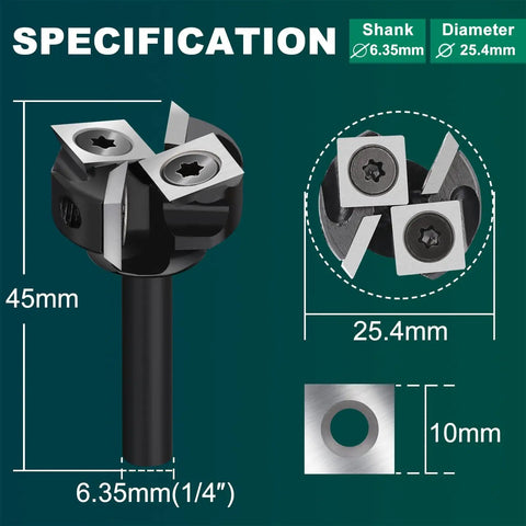 Specification of Beefy Spoilboard Surfacing Router Bit With One Quarter Inch Shank And One Inch Cutting Diameter, Four Wing Precision Bit