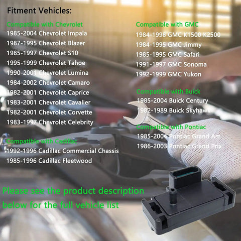 Map Sensor Replacement For Chevy GMC Buick Cadillac Vehicles Direct Fit OE Replacement For Plug And Play Manifold Absolute Pressure Sensor Improves Idle Fuel Trim And Throttle Response, black plastic sensor