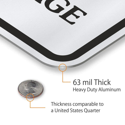 Custom Metal Sign 18 X 12 Inches With Your Own Message Hella Reflective Engineering Grade Aluminum showing 63 mil thickness with a quarter for scale.