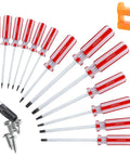 Badass 13 Piece Magnetic Torx Screwdriver Set Featuring Security Tamper Proof Star Bits In All Sizes T4 To T40 displayed with red handles.