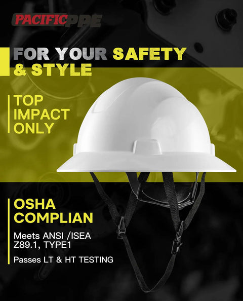 Full Brim Hard Hat For Construction Safety, OSHA Certified And ANSI Z89 Type 1 Class E G C, White Protective Helmet