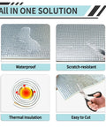 Dishwasher Noise Knockout Insulation Pad 13 X 79 Inch Self Stick Pef Foam Sheet showing waterproof and scratch-resistant features.