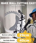 Heavy Duty 5000W Concrete Circular Saw Wall Cutter With 400 Millimeter Blade And Integrated Wet Dust Suppression, close-up angle with cutting details.