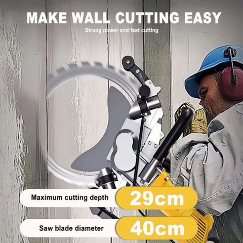 Heavy Duty 5000W Concrete Circular Saw Wall Cutter With 400 Millimeter Blade And Integrated Wet Dust Suppression, close-up angle with cutting details.