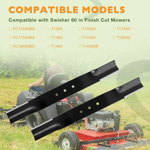 Lawn Mower Blade Set For 60 Inch Finish Cut Mowers Replacement 9037 Blades with mower and model compatibility list