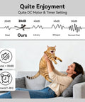 Woman on couch with cat demonstrating quiet operation of 52 Inch Smart Ceiling Fan With Lights Remote Quiet DC Motor Indoor Outdoor Modern Farmhouse Style Dimmable 6 Speed WiFi Alexa Google Assistant App Control Matte Black Ideal For Bedroom Living Room Patio Porch.