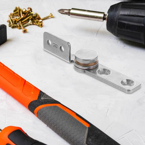 Heavy Duty 304 Stainless Steel Torque Positioning Pivot Door Hinges With Adjustable Damping For Cabinets And Furniture Doors Left And Right Angled 2.0Nm Shaft UKCOCO shown with tools on a workbench