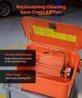Portable 5 Gallon Steel Parts Washer With Electric Pump, 3.5 Gallon Auto Parts Cleaning Station interior view with flexible nozzle.