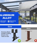 Adjustable Pergola Roof Riser Brackets For Outdoor Gazebo Tough As Nails Metal Supports Flexible Angle Brackets Weatherproof Powder Coated Steel For Balcony Terrace Porch Garden Backyard shown in aluminum alloy with durability comparison.