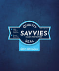 Savvies quality seal for UltraClear screen protection, highlighting 15 years of expertise and 2 million satisfied customers.
