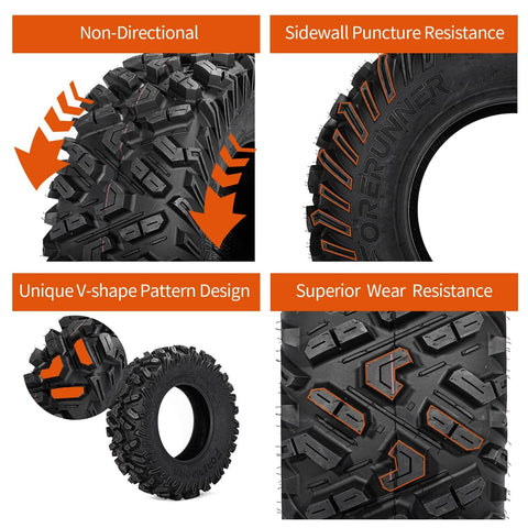 Beefed Up All Terrain ATV UTV Tires 25X10-12 6PR Tubeless Set Of 2 showing tread pattern and puncture resistance features