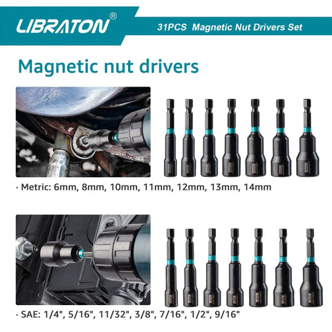 All In One 31 Piece Magnetic Nut Driver Set With Impact Bits Metric And SAE Nut Drivers Screwdriver Bits shown in use