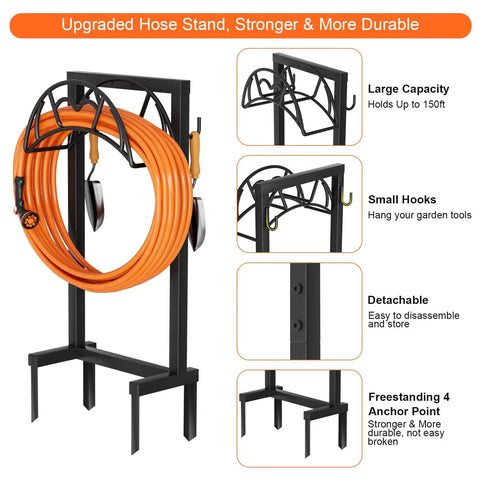 Freestanding Heavy Duty Garden Hose Holder With Upgraded Metal Stand Two Support Poles And Four Anchor Points built sturdy