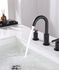 Black Matte Widespread Bathroom Faucet With Pop Up Drain And Supply Hose, 8 Inch, Two Handles, Three Hole Mount in use