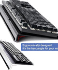 Go To Ergonomic Acrylic Keyboard Stand With Rubber Strip, black keyboard on raised tray for comfy typing at home or office