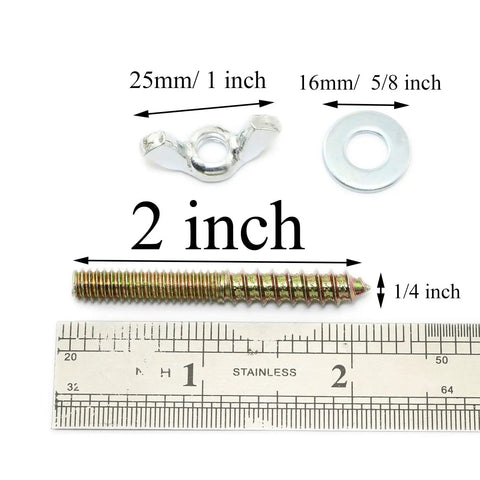 Straight-Up Hardcore Hanger Bolts 1/4-20 X 2 Inch With Wing Nuts Galvanized Dowel Screws, showcasing wing nut and washer.