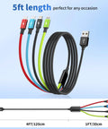 4 in 1 Multi Charging Cable for Car and Travel On The Go 2 Pack 5Ft Nylon Braided USB C USB A Micro Cables with colorful connectors