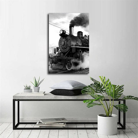 Dope Steam Train Black And White Canvas Poster Print For Living Room And Bedroom Decor, Vintage Antique Photo Wall Art, 8x12 Inch