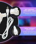 Close-up of safety power supply and power cord, upgraded for Hexagonal RGB LED Panel Lights With Remote Control For Parties Game Rooms Gyms And Bars Adjustable Brightness And Fast Color Shifts With Lit Theme Effects.