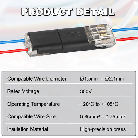 Close-up of 50 Pack Double Wire Plug In Connectors For LED Light Strips Low Voltage 2 Pin With Locking Buckle