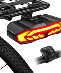 Smart Bike Tail Light For Cargo Rack With Turn Signals And Brake Light Auto On Off USB Rechargeable Wireless Remote Horn Alarm Anti Theft Vibration Sensor Rear Bicycle Light With Rack Mount For Night Riding mounted on cargo rack