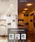 Sunco 24 Pack 6 Inch LED Recessed Lighting Retrofit with Night Light, 2700K/3000K/4000K/5000K/6000K Selectable, Dimmable Can Lights showing default and nightlight modes.