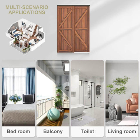 Heavy Duty Double Bypass Sliding Closet Door Track Kit Hardware With 72 Inch Aluminum Alloy Track Rail Set shown in various room settings