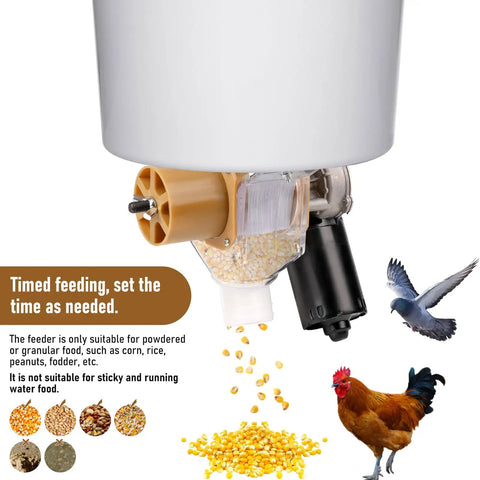 Auto Chicken Feeder With Timer And High Power Motor For Ducks, Geese, Poultry. Smart Gravity Bird Feeding System Works With Bucket For Easy Farm Use. Reliable Automatic Feeding Solution. Durable Design Keeps Feed Fresh. Perfect Backyard Coop Accessory