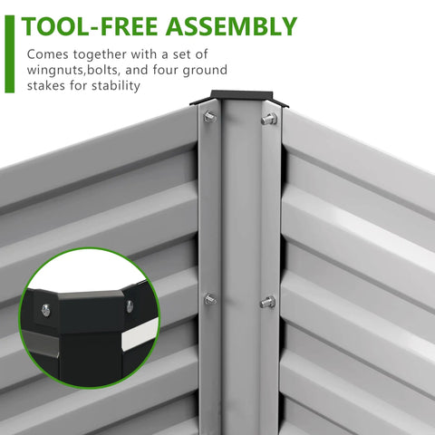 Corner detail of Two Pack Galvanized Raised Garden Bed Kit 9x3x1ft Durable Rust Resistant Planter Boxes emphasizing tool-free assembly.