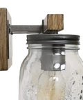 Side view of a Rustic Farmhouse Vanity Light Fixture with Mason Jar Glass Shades, featuring white wood finish and metal accent.