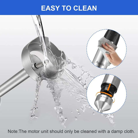 Powerful 1500W Corded Immersion Blender Handheld 5 In 1 Mixing Kit With 20 Speed Options Turbo Boost under running water for easy cleaning.