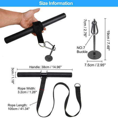 Grip Gains Forearm Wrist Roller Exerciser For Strength Training And Rehab At Home Or Gym Builds Hand Strength And Forearm Power While Boosting Wrist Flexibility visible with steel handle and adjustable strap.