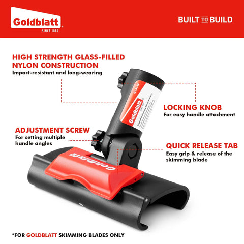 Drywall Skimming Blade Handle Adapter with Quick Release Design showing locking knob and adjustment screw details.
