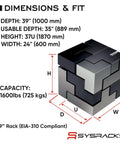 Dimensions and fit diagram of Heavy Duty 37U Server Rack Cabinet providing a smooth sailing setup for network gear.